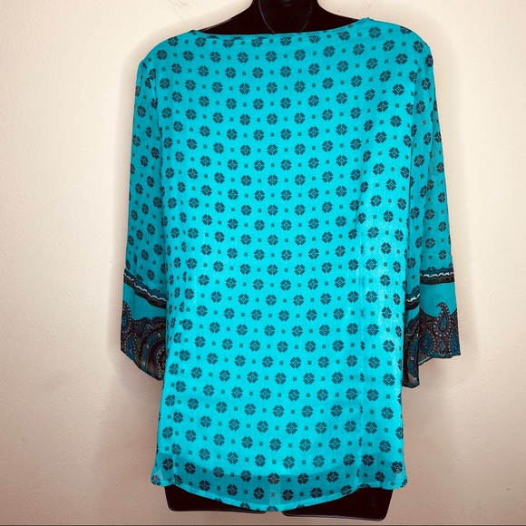 Isaac Mizrahi Live! Blue Button Down Bohemian Top - Picture 4 of 6